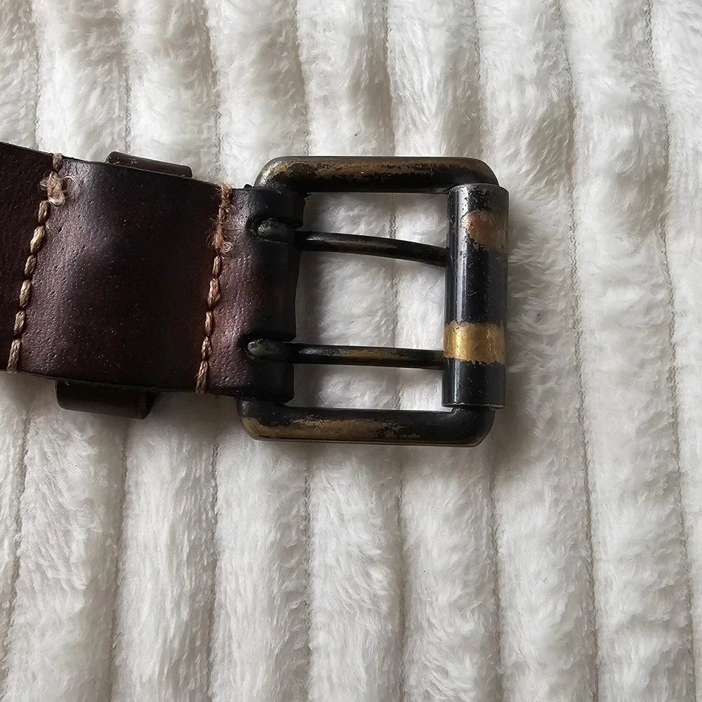 American Eagle Mens Double Prong Leather Belt 40 Brown Rugged Workwear